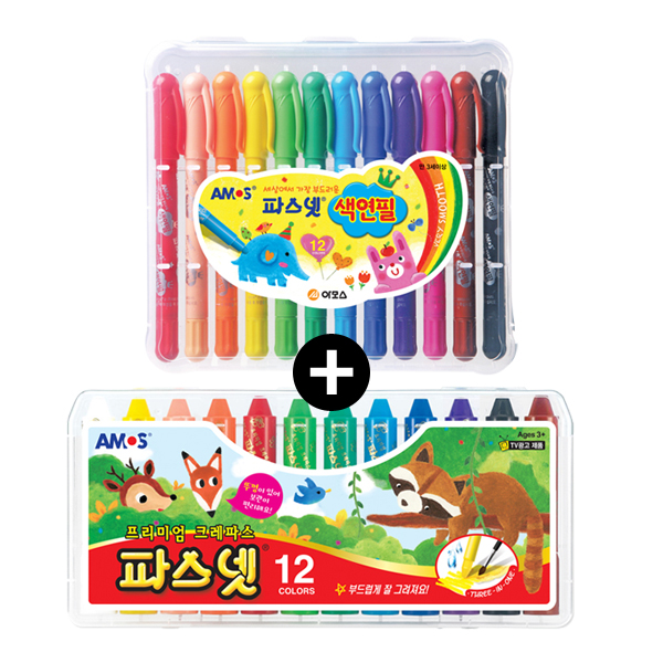 아모스 파스넷 색연필 12색 + 크레파스 12색 세트