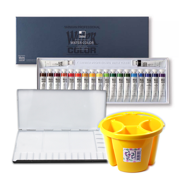 신한 전문가용 수채화물감 12ml 20색+20칸 물감파레트 1개+달리물통 중1개 세트